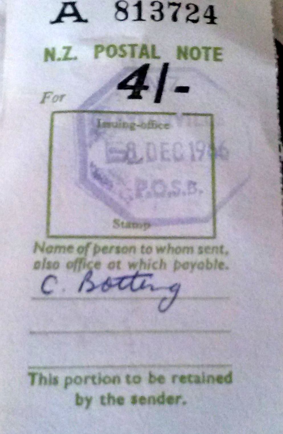 Old postal note, 1966. | West Coast New Zealand History