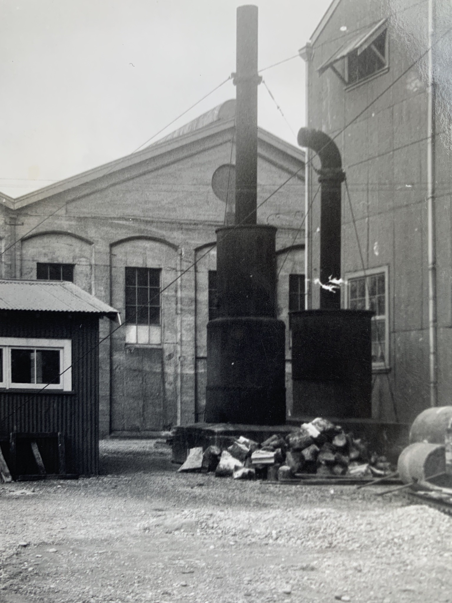 Exhaust stack outside of main building 