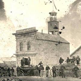 Hokitika`s 1st fire station on Hamilton st, moved from Revell St.