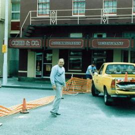 Kevin (Caspar) Brown, Borough Works Manager outside Revingtons Hotel, 13th December 1986.