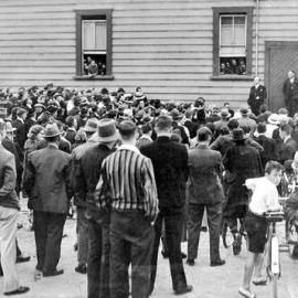 Paddy Webb, with Mayor Bob McTaggart, addressing a welcome on his return to Runanga.1936.
