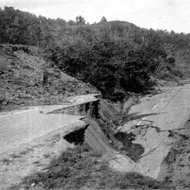 Earthquake damage to road North side of Dee Hill, 3 Channel Flat Area. Inwood Farm, 1968.