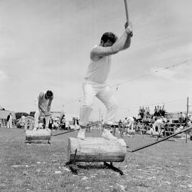 Woodchopping contest at Cass Square, Hokitika.1971.  ALBUM