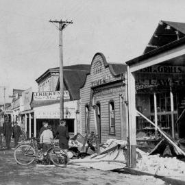 Outside Lawson's Shoe shop and the Times office , Westport -  after 1929 Murchison earthquake