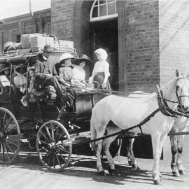 Newmans Coach leaving Nelson for Westport - Dan Leahy the driver.1890`s.
