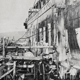 Preparing to re-launch the S.S. Taviuni at Westport June 1909.