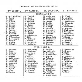 Marist Brothers School Roll for standards Greymouth 1950