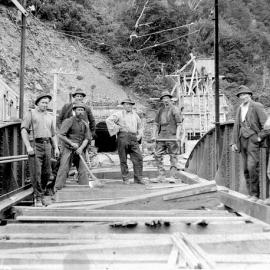 Constructing a  rail bridge Otira. 1920s