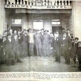 Boer War Volunteers outside the Railway Hotel, Kumara Junction, ca early 1900s.