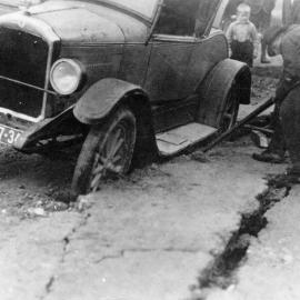 A car in difficulties, Greymouth.. Murchison earthquake,1929.