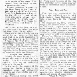 Article in the Greymouth Evening Star urging Aucklanders to take a West Coast Trip.1957. 
