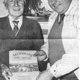 Terry Kennedy presenting the first copy of his book-MEMORIES- to Frank Kennedy.1991.