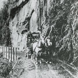 Newmans Stage Coach travelling through the Buller Gorge from Nelson to Westport.