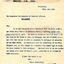 Greymouth Fire Board Loan Request, 26th June 1911.