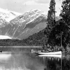 Franz Josef Glacier from Lake Mapourika, Westland .1940s.