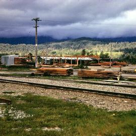 View across Inangahua rail yard to Inangahua Sawmilling Co. Stuarts.ca.1973.
