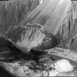 Looking across to the old zig-zag road, Otira Gorge 1959.