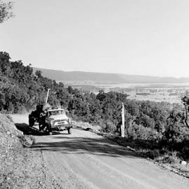 Arnold's transport logging truck on the Fox Hills, South Westland. 1960.
