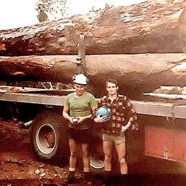 Stan Hyde and Rodger Linton -  Logging at Prices Creek - near Nelson Creek .1980`s. 