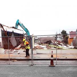 Darrell Latham's old Chemist shop being demolished, Reefton, June 2019
