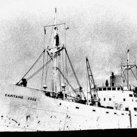 Capitaine Cook leaving Greymouth for Gisborne after unloading logs.1977.