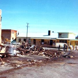 Remains of the New Commercial Hotel  after fire in Reefton, March 1968.