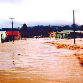Flood in Shiel St, Reefton, 14th April 1974.