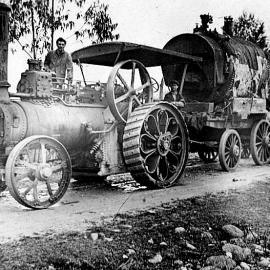Traction Engine, probably in Larrys Creek area, Reefton, 1905.