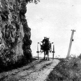  Bill Mosley driving his horse ,Tommy, over the Karamea Bluff -  road opened 1916.