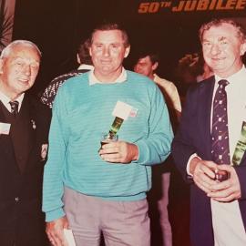 Arthur Fong, Harry Bell and Ron Havill at the Greymouth Athletics Club 50th Jubilee.1988.