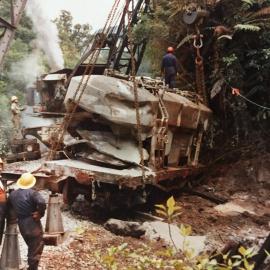 Cement wagon derailed in Buller Gorge, 1986 *PHOTO ALBUM*