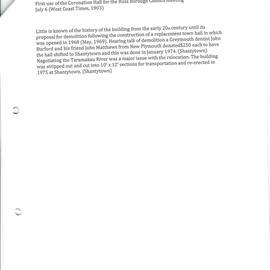 Fact sheet and history of the Coronation Hall, Ross