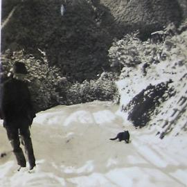 Man and cat Lewis Pass 1930s.