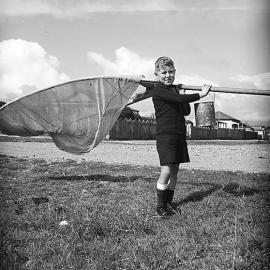 Boy all set for whitebaiting 1939, Westport.