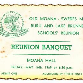 Moana Lake Brunner Schools Reunion Banquet .1969.