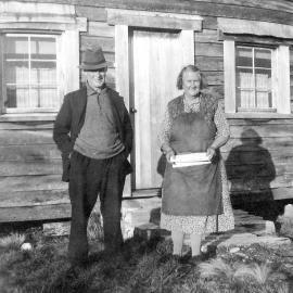 Mr and Mrs Southorn outside their home at Kotuku.1940`s.