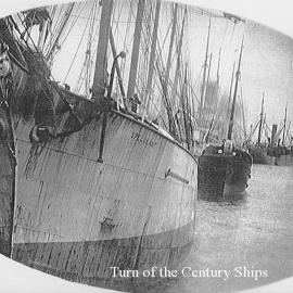 Turn of the Century Ships lined up at Greymouth Wharf.