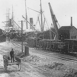 Timber being loaded Greymouth Wharf.