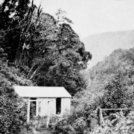 The natural hot spring bathhouse at Waiho Gorge.ca.1910-19.