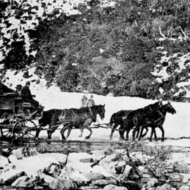 Mail coaches passing through Otira Gorge.ca.1910-19.