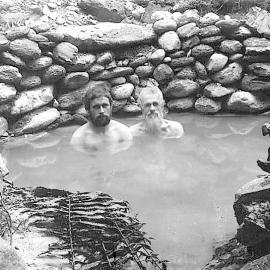 Jack Adamson and Tommy Law soaking in a hot pool,Waiho, Franz Josef.ca.1897.