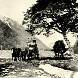 A cold journey-the coach leaving Arthurs Pass railway station to Otira.ca.1910-19.