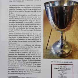 The Silver Plated Cup won by A.J. Perotti Dec 29 1898.