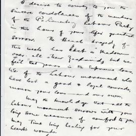 Letter to Eva Evans from the Leader of the Labour Party, Harry Holland, February 1922.