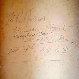 H R Pearson, mayor, note found in Hokitika house