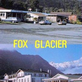 Postcard of Fox Glacier hotel and town.