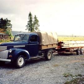 Andy Grigg - My old 1945 Chev 'jailbar' at Pete Wrights place, Harihari. 1980`s.