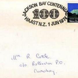 1974 Jackson Bay Centennial cover.