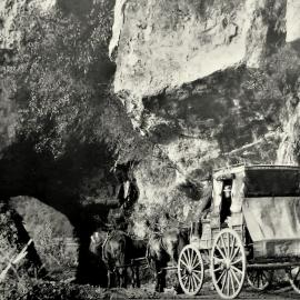 Coach heading for Murchison, Buller Gorge.1900.