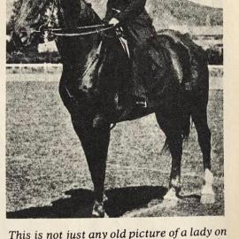 Miss Cochrane rides horse astride rather than side saddle, Greymouth show